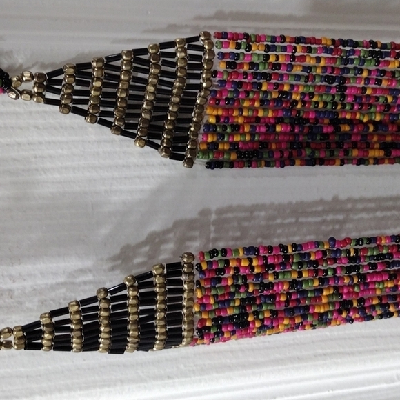 42" Gold tone Layered Colorful Beaded Statement Long Neckace & Matching Earrings - Picture 13 of 15